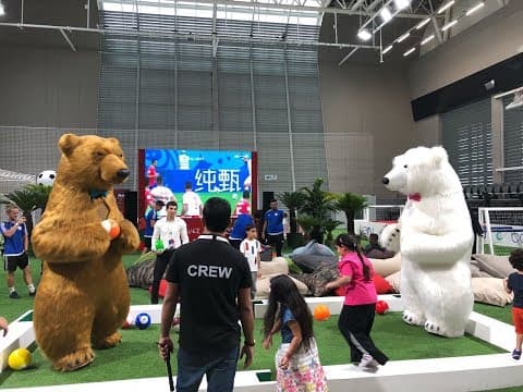 Giant fluffy bears at the Qatar fan zone opening. Doha. ABHA Arena.