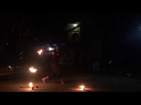 Fire poi, Goa, Driada Palace. Kirpich party chill out. Performance by Igor Polivoda.