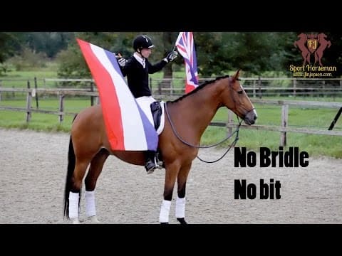 Fin Jopson riding dressage with no bit, without bridle
